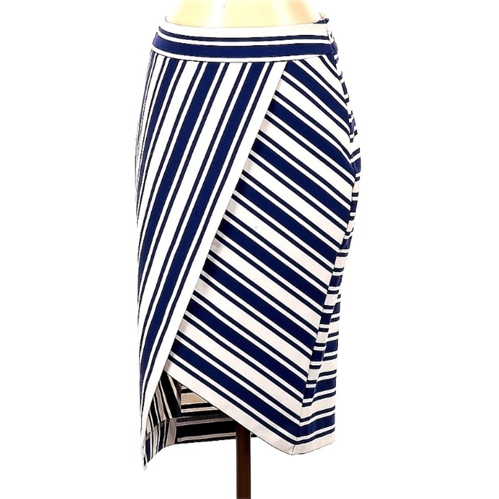 Express asymmetrical striped pencil skirt white & blue navy women’s size 4